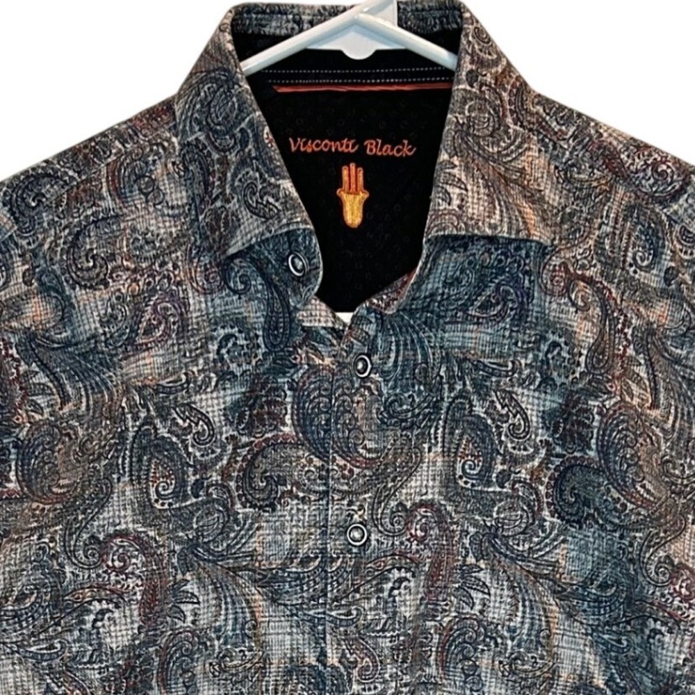 Visconti Black Paisley Print Long Sleeve Button Up Shirt‎ Men's Size Small